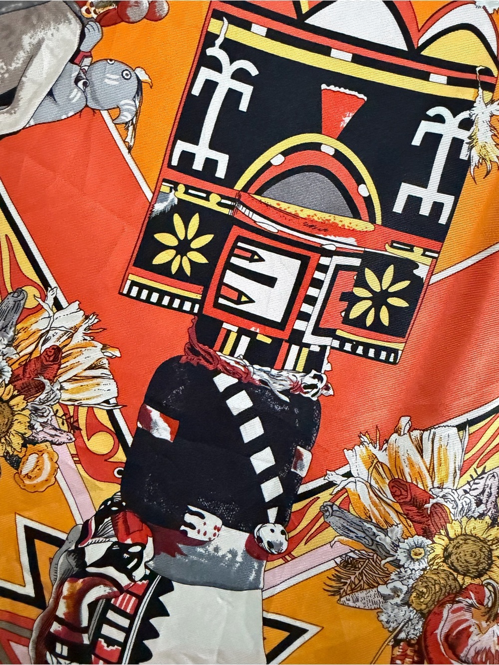 Hermès Orange Kachinas Silk Scarf By Kermit Oliver. - Picture 5 of 15